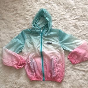 Pink to turquoise ombré see-through windbreaker